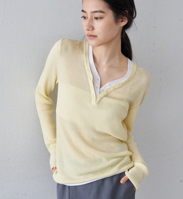  「【26SS予約】ヘンリーネックレイヤードニット」|ニット・セーター|イエロー