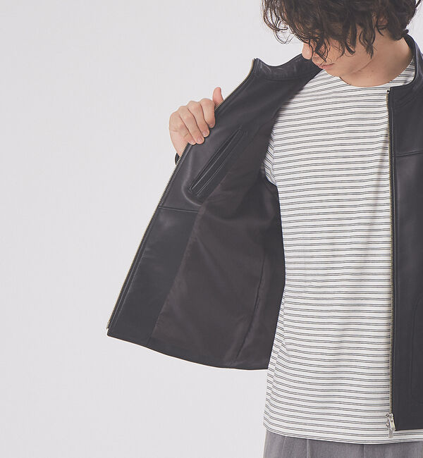 ABAHOUSE「ラムレザー スタンドカラー ブルゾン」|ブルゾン・スタジャン|