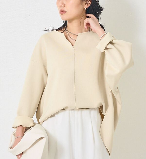 Rouge vif「ダブルフェイスプルオーバーブラウス【予約】」|シャツ・ブラウス|ベージュ