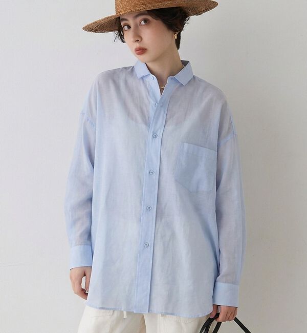 Rouge vif「【TICCA/ティッカ】コットンシルクスクエアビッグシャツuni【予約】」|シャツ・ブラウス|サックスブルー