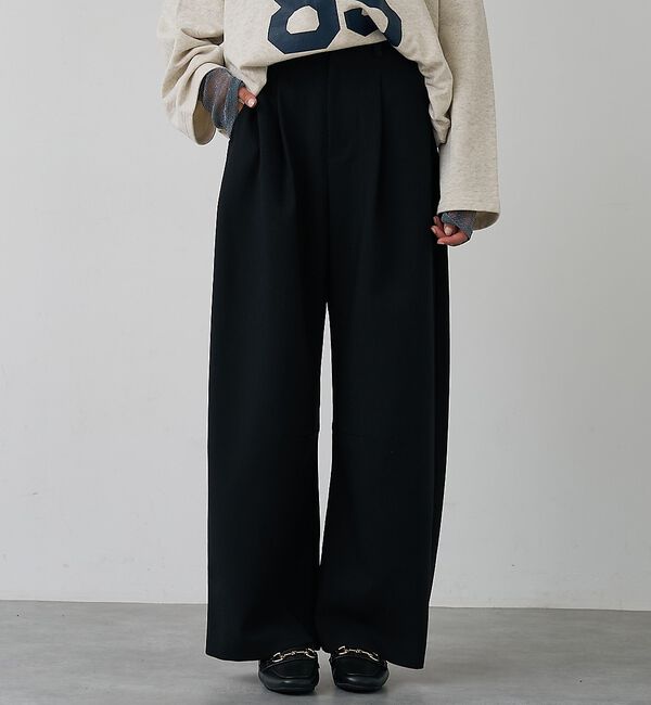 abahouse mavie「【後ろウエストゴム】ダブルクロスカーブパンツ」|その他|ブラック