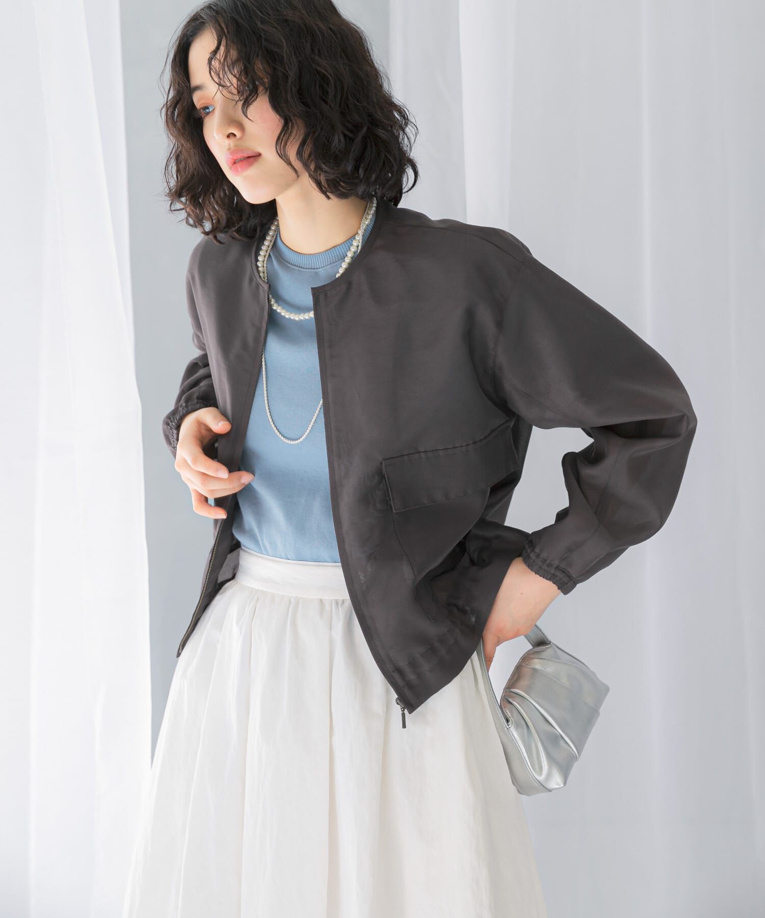 URBAN RESEARCH ROSSO「オーガンジーシアーブルゾン」|ブルゾン・スタジャン|チャコールグレー