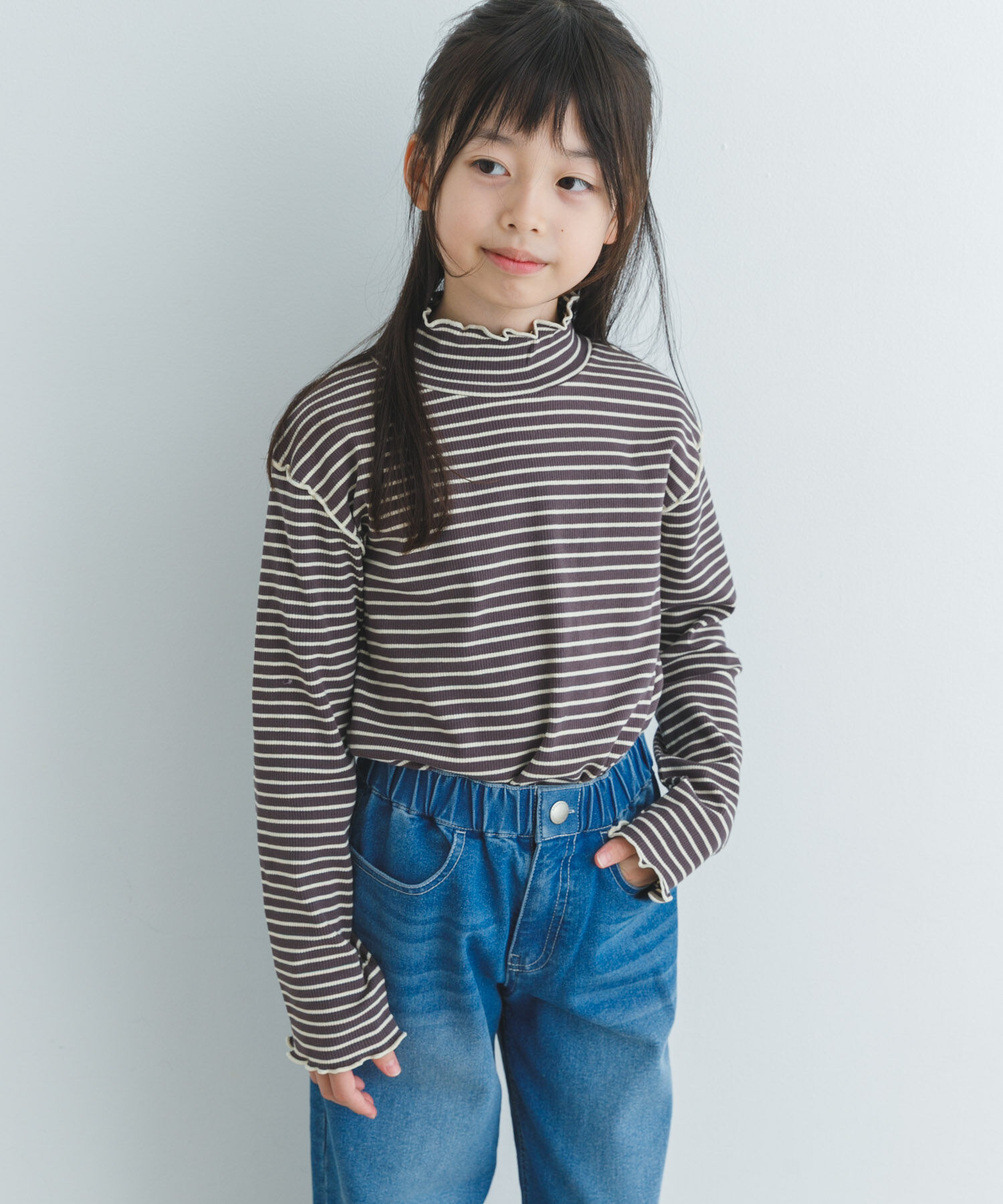 URBAN RESEARCH DOORS「『WEB/一部店舗限定サイズ』ボーダーフリルリブハイネック(KIDS)」|その他|グレー系その他