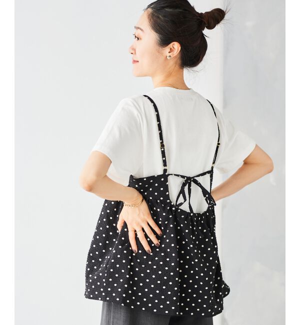 le.coeur blanc「《WEB限定アイテム》サッカードットキャミブラウス」|キャミソール|ブラック柄