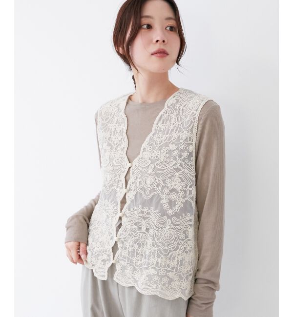 le.coeur blanc「《手洗い可能》TORRAZZO DONNAメッシュレースベスト」|ベスト・ジレ|