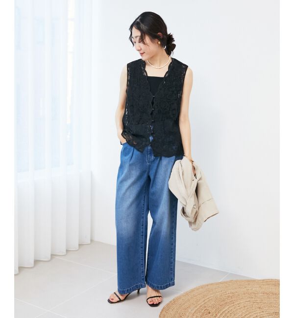 le.coeur blanc「《手洗い可能》TORRAZZO DONNAメッシュレースベスト」|ベスト・ジレ|