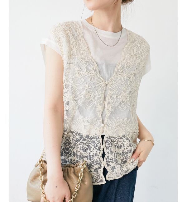 le.coeur blanc「《手洗い可能》TORRAZZO DONNAメッシュレースベスト」|ベスト・ジレ|