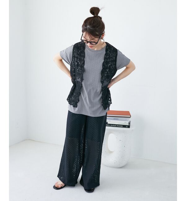 le.coeur blanc「《手洗い可能》TORRAZZO DONNAメッシュレースベスト」|ベスト・ジレ|