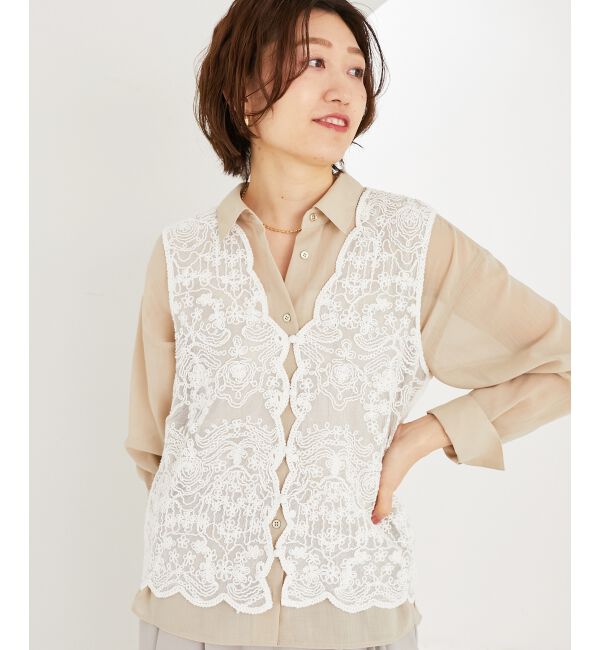 le.coeur blanc「《手洗い可能》TORRAZZO DONNAメッシュレースベスト」|ベスト・ジレ|