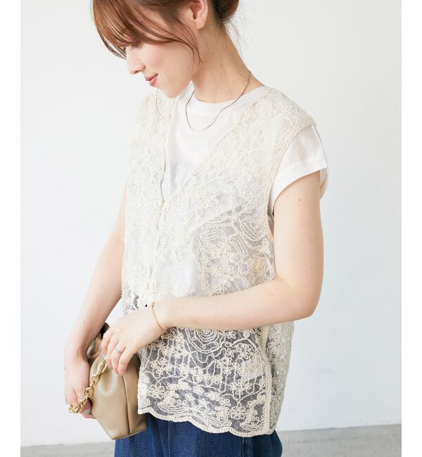 le.coeur blanc「《手洗い可能》TORRAZZO DONNAメッシュレースベスト」|ベスト・ジレ|