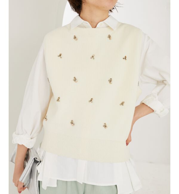 le.coeur blanc「片畦ビジューニットベスト」|ベスト・ジレ|オフ