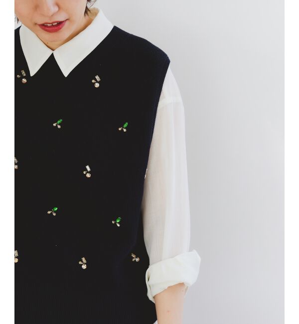 le.coeur blanc「片畦ビジューニットベスト」|ベスト・ジレ|