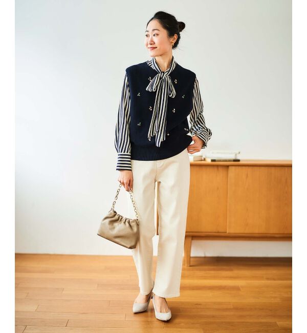 le.coeur blanc「片畦ビジューニットベスト」|ベスト・ジレ|