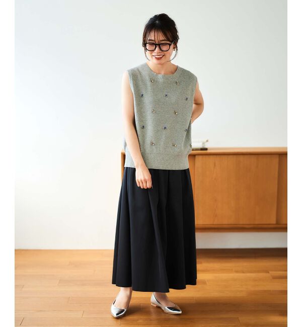 le.coeur blanc「片畦ビジューニットベスト」|ベスト・ジレ|