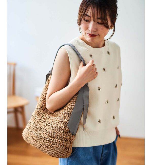 le.coeur blanc「片畦ビジューニットベスト」|ベスト・ジレ|