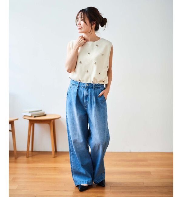 le.coeur blanc「片畦ビジューニットベスト」|ベスト・ジレ|