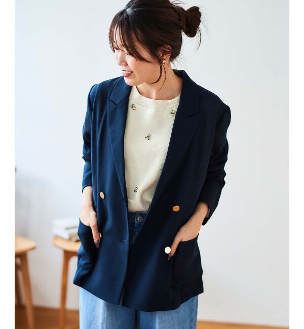 le.coeur blanc「片畦ビジューニットベスト」|ベスト・ジレ|