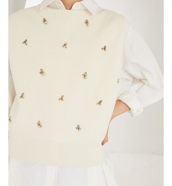 le.coeur blanc「片畦ビジューニットベスト」|ベスト・ジレ|