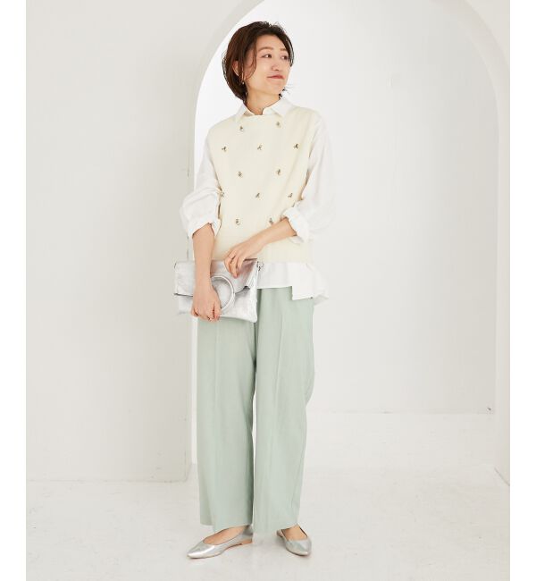 le.coeur blanc「片畦ビジューニットベスト」|ベスト・ジレ|