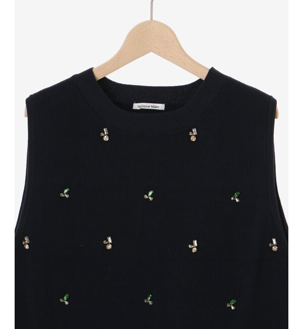 le.coeur blanc「片畦ビジューニットベスト」|ベスト・ジレ|