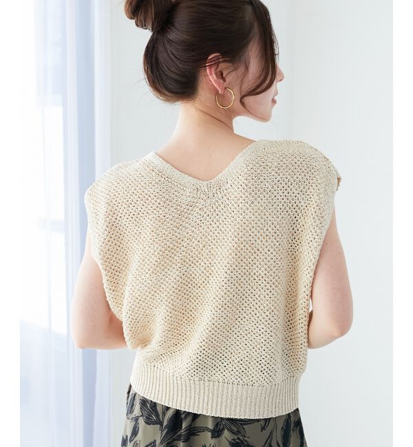  「《手洗い可能》スパンコールメッシュ2WAYニットベスト」|ベスト・ジレ|アイボリー