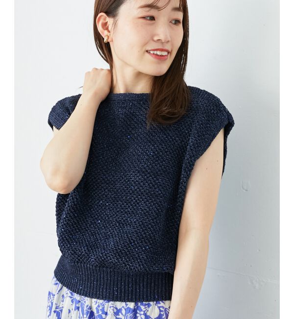  「《手洗い可能》スパンコールメッシュ2WAYニットベスト」|ベスト・ジレ|