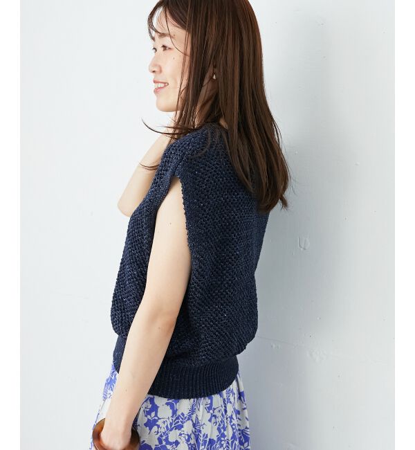  「《手洗い可能》スパンコールメッシュ2WAYニットベスト」|ベスト・ジレ|