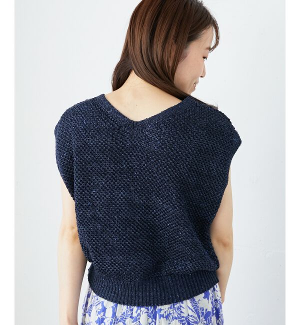  「《手洗い可能》スパンコールメッシュ2WAYニットベスト」|ベスト・ジレ|