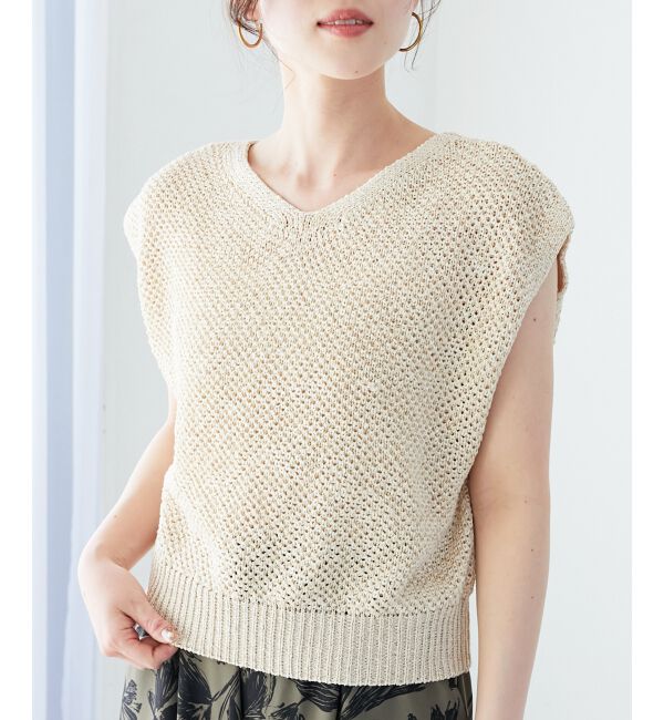  「《手洗い可能》スパンコールメッシュ2WAYニットベスト」|ベスト・ジレ|
