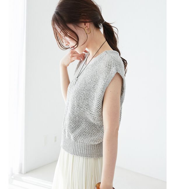  「《手洗い可能》スパンコールメッシュ2WAYニットベスト」|ベスト・ジレ|