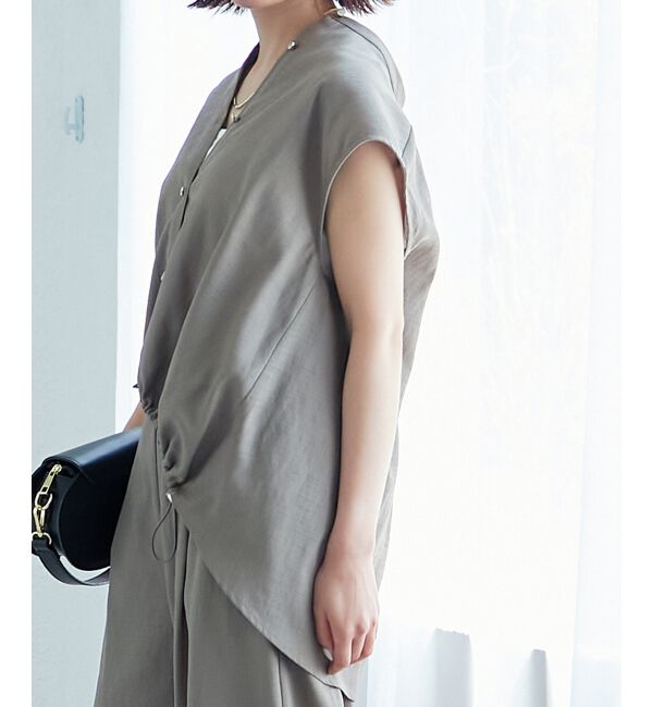  「リネンライク裾ドロストブラウス」|シャツ・ブラウス|