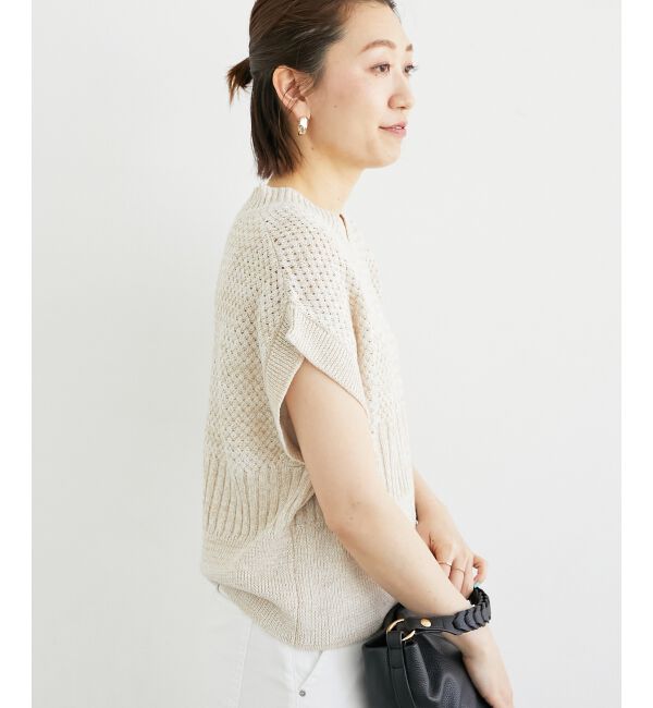  「《手洗い可能》柄編みミックスデザインニットベスト」|ベスト・ジレ|