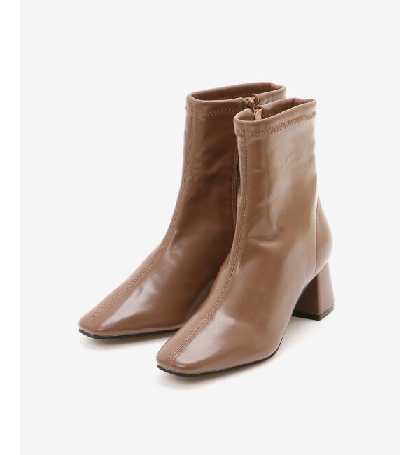  「《WEB限定アイテム》スクエアトゥ裏起毛ストレッチブーツ」|ショートブーツ|