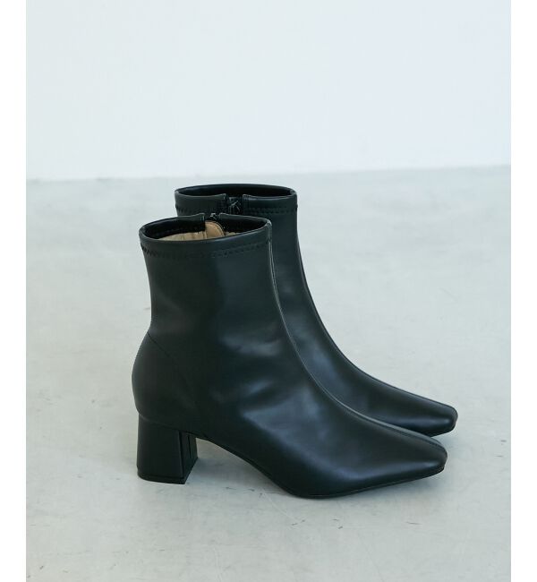  「《WEB限定アイテム》スクエアトゥ裏起毛ストレッチブーツ」|ショートブーツ|