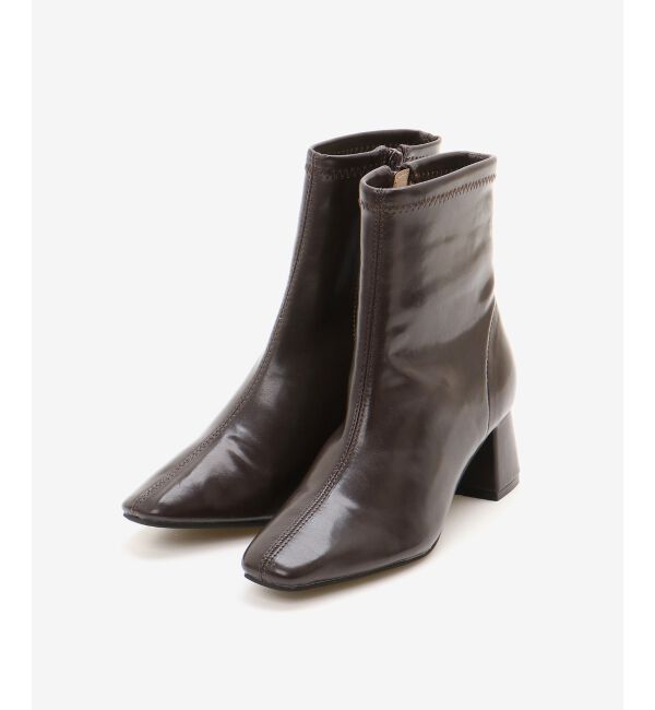  「《WEB限定アイテム》スクエアトゥ裏起毛ストレッチブーツ」|ショートブーツ|