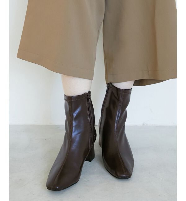  「《WEB限定アイテム》スクエアトゥ裏起毛ストレッチブーツ」|ショートブーツ|