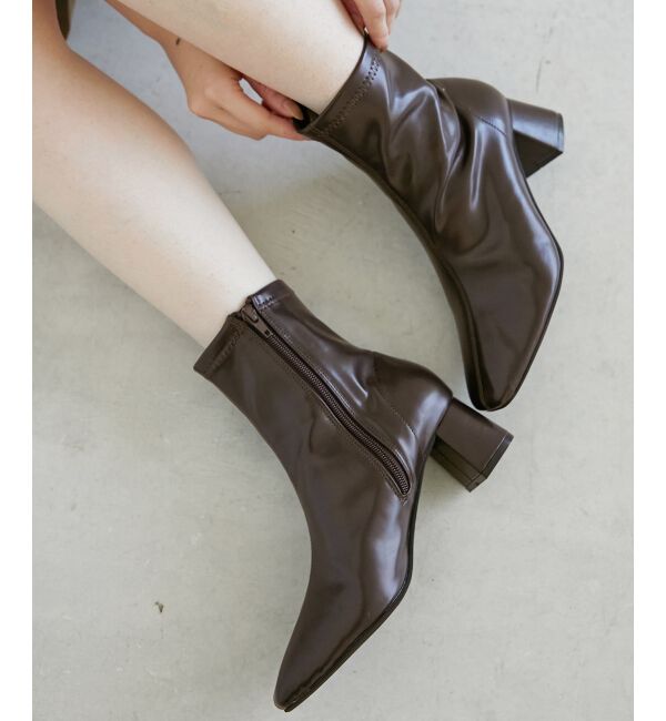  「《WEB限定アイテム》スクエアトゥ裏起毛ストレッチブーツ」|ショートブーツ|