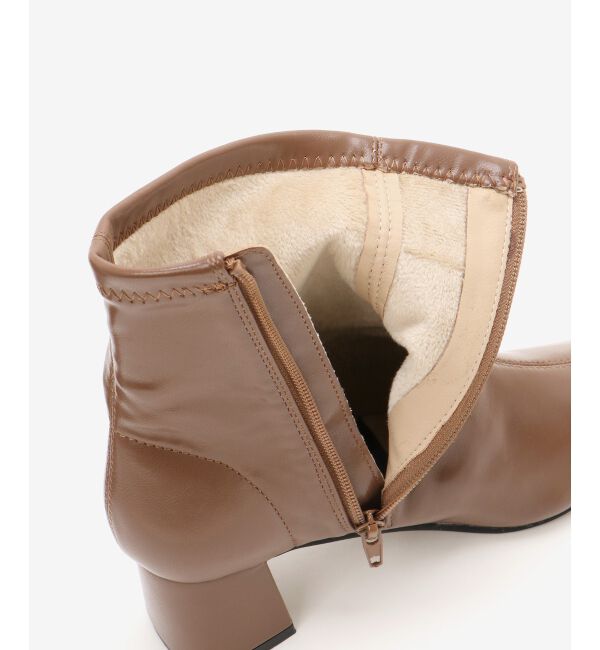  「《WEB限定アイテム》スクエアトゥ裏起毛ストレッチブーツ」|ショートブーツ|