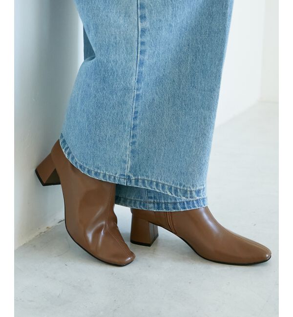  「《WEB限定アイテム》スクエアトゥ裏起毛ストレッチブーツ」|ショートブーツ|