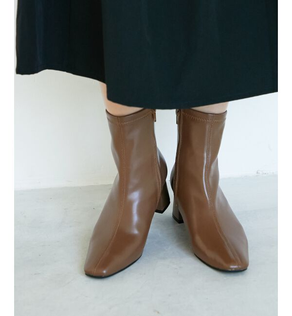  「《WEB限定アイテム》スクエアトゥ裏起毛ストレッチブーツ」|ショートブーツ|