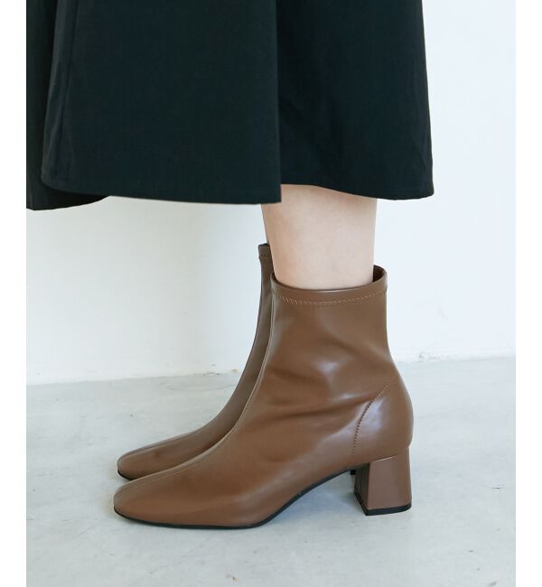  「《WEB限定アイテム》スクエアトゥ裏起毛ストレッチブーツ」|ショートブーツ|