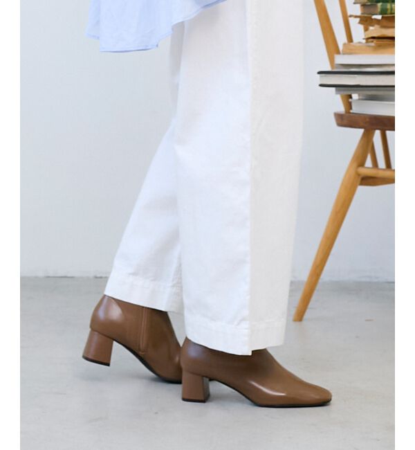  「《WEB限定アイテム》スクエアトゥ裏起毛ストレッチブーツ」|ショートブーツ|