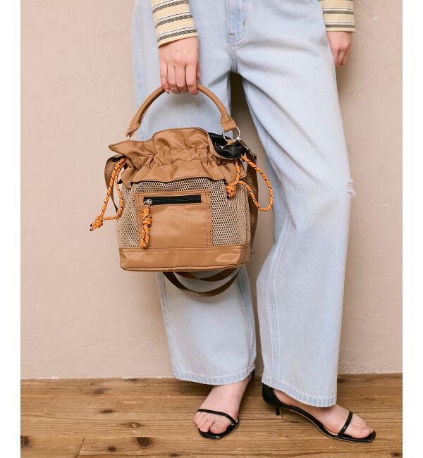  「メッシュフリルデザイン巾着バッグ」|ショルダー・メッセンジャー|