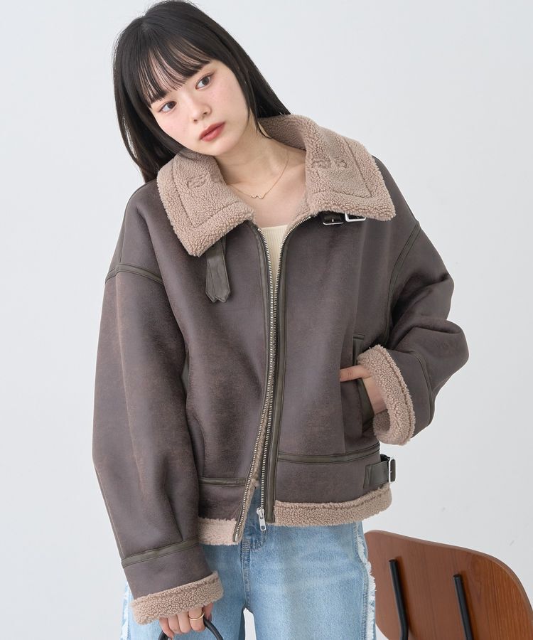 earth music&ecology「フェイクムートンジャケット」|ブルゾン・スタジャン|Brown