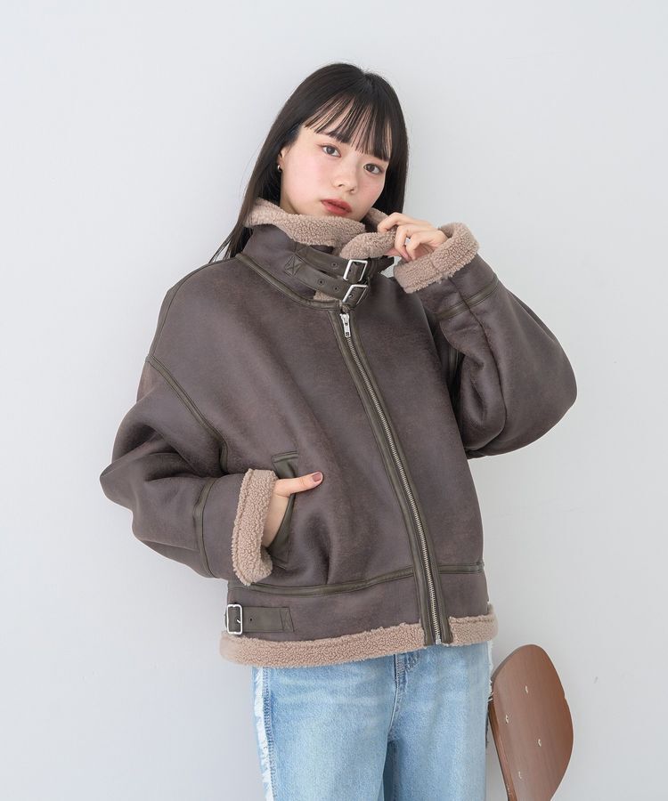 earth music&ecology「フェイクムートンジャケット」|ブルゾン・スタジャン|