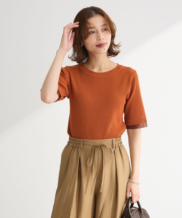 Green Parks「袖レイヤー5分袖ニットプルオーバー」|ニット・セーター|