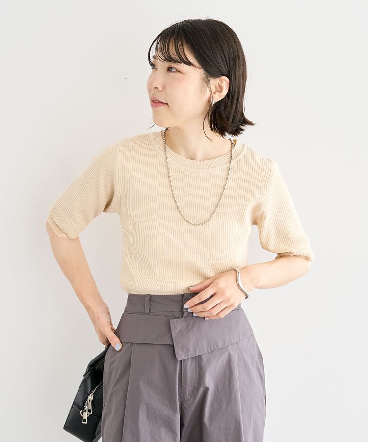 Green Parks「袖レイヤー5分袖ニットプルオーバー」|ニット・セーター|