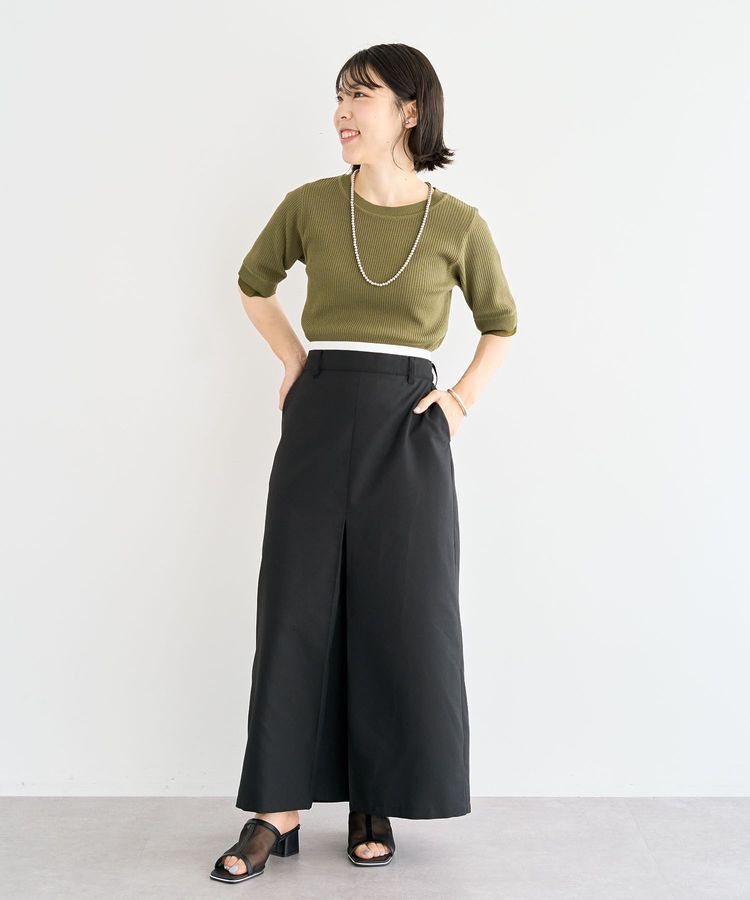 Green Parks「袖レイヤー5分袖ニットプルオーバー」|ニット・セーター|