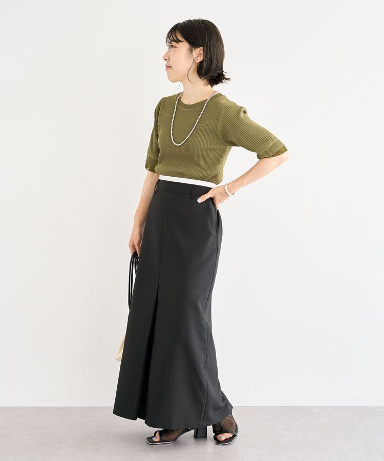 Green Parks「袖レイヤー5分袖ニットプルオーバー」|ニット・セーター|