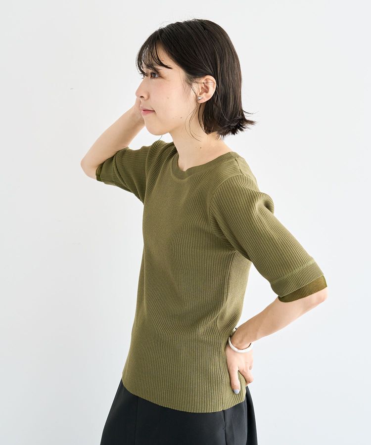 Green Parks「袖レイヤー5分袖ニットプルオーバー」|ニット・セーター|